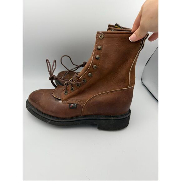 JUSTIN MEN'S LACE UP CAPRICE LEATHER WORK BOOTS SIZE 8D - Picture 1 of 9